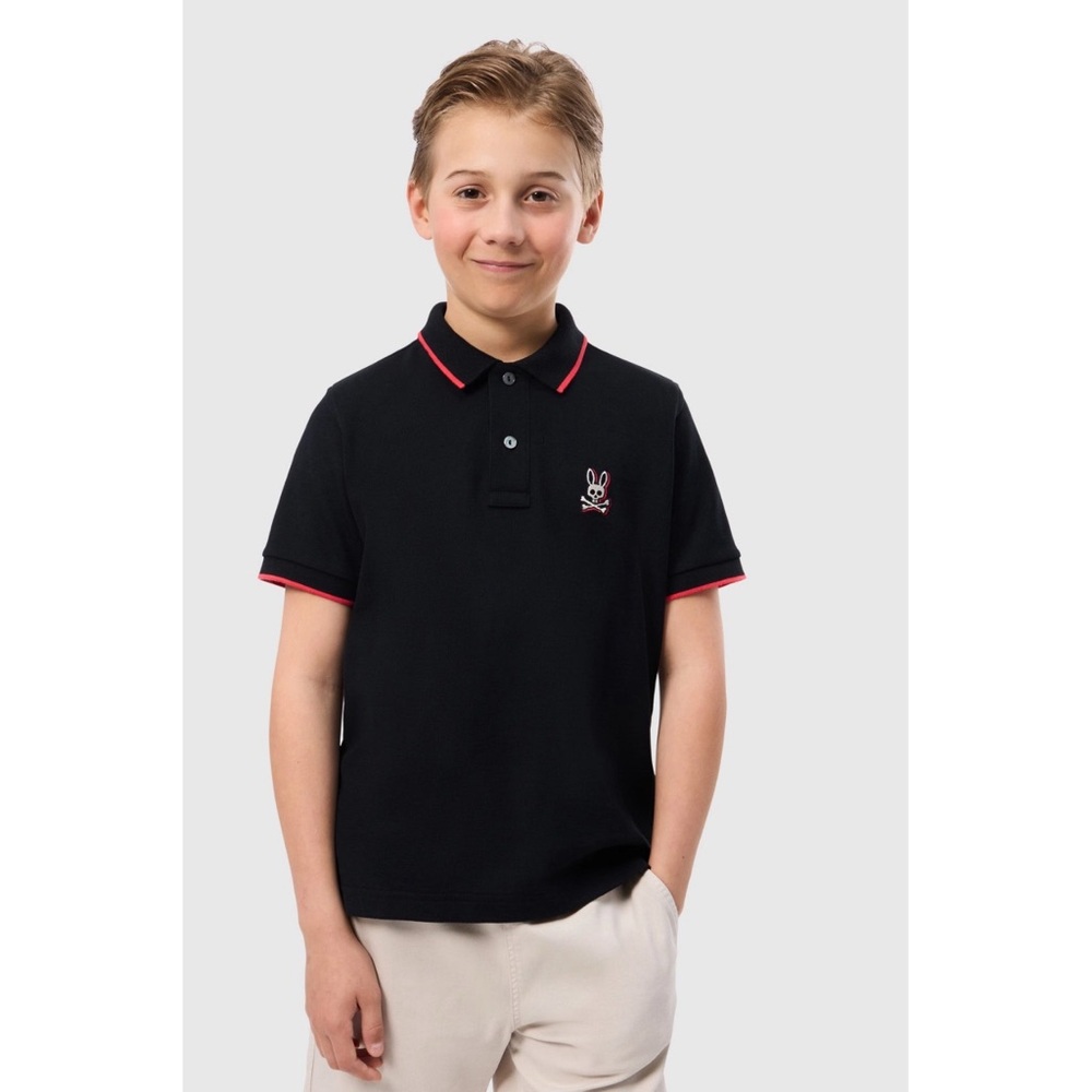 Psycho Bunny
Kids Kayden Pique Polo
Color Black 
Size 3
